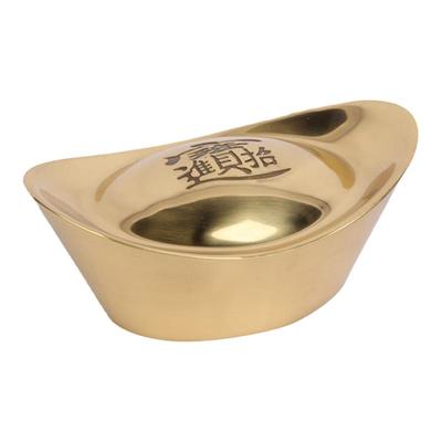 黄铜实心沙金元宝纯铜摆件道具财神客厅聚宝盆装饰品开业乔迁礼品