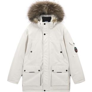 查尔斯桃心 中长款棉服男士冬季连帽棉衣宽松休闲毛领派克服外套