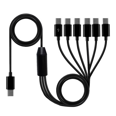 Typec一拖六充电线分6个全tpc插头接口一分二三四tpyec多头6合1多功能3头手机直播PD供电线2米四合一加长分线