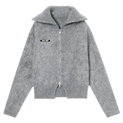 redref 马海毛三色翻领针织开衫