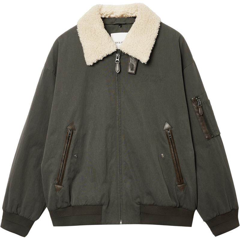 杰克琼斯秋冬男装新款棉服可拆卸仿羊羔毛翻领通勤休闲226409002