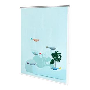 定制免打孔窗帘遮光阳台厨房卫生间客厅拉升降山水风景画卷帘卧室