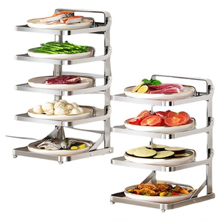 不锈钢备菜置物架厨房折叠壁挂式下拉配菜架多层台面盘碟收纳神器