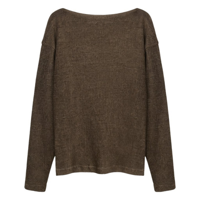 3ts一字肩微透薄款长袖针织衫