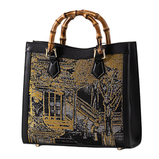 2025新中式国风宋锦秋月汉宫真皮手拎包单肩斜挎大戴妃送长辈礼物