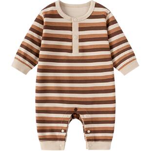 【清仓】babylove婴儿连体衣春秋季条纹山茶棉弹力宝宝哈衣爬服
