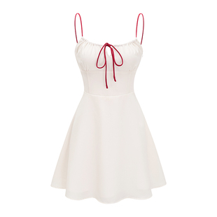 Go Girl Go 自制欧美风绑带白色吊带裙女夏修身收腰连衣裙a字短裙