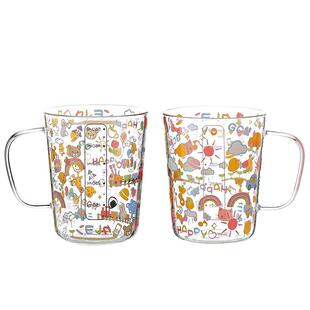 川岛屋儿童水杯高硼硅家用玻璃杯子耐高温刻度牛奶杯微波炉可加热