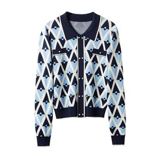 颜域翻领小香风针织衫女士2026新款早春通勤独特气质短款毛衣开衫