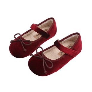 韩国秋冬季儿童棉鞋蝴蝶结百搭丝绒女童公主鞋加绒保暖外穿宝宝鞋