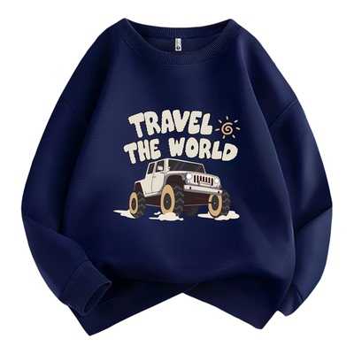 男童圆领卫衣春秋冬新款2025男孩衣服儿童装加绒加厚中大童上衣潮