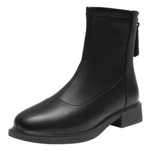 大东黑色方头短靴女2026新款冬今年超火的加绒靴子女瘦瘦靴马丁靴