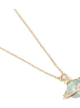 D色莫桑石蓝色琉璃环绕星球项链