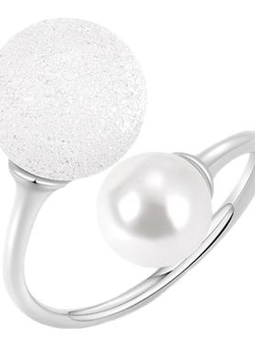 珍珠琉璃磨砂白戒指高级感气质