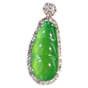 高冰玉髓小福豆纯银吊坠单坠阳绿四季豆玉石玛瑙镶嵌绿色项链女款