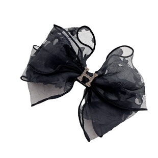 法式复古发饰轻奢欧根纱蝴蝶结发夹高级感宝石发卡盘发顶夹子头饰