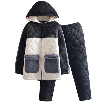 男士时尚可外穿珊瑚绒夹棉睡衣冬