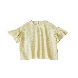 【最后一件】圆领荷叶袖黄条纹夏日轻罩衫衬衣 ATELIERSOMEPIECE