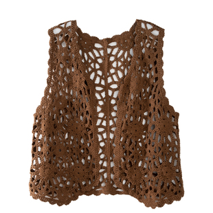 芳尘日系纯棉编织马甲女夏薄款森系钩花镂空坎肩背心韩版无扣外搭