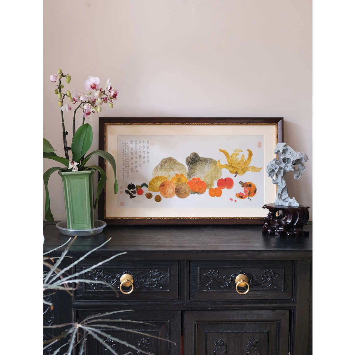 大吉大荔蔬果类国画新中式日式扇形挂画客厅书房玄关电表箱装饰画