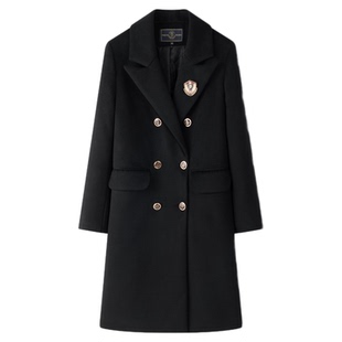 东京岁时记jk制服双排扣黑色中长款秋冬季学院风外套首尔之秋大衣