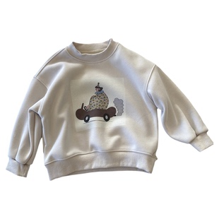 【中童100-150码】韩版复古汽车卫衣男童秋冬圆领加绒上衣女童