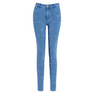 【轻奢】捷纯绣花镶钻牛仔裤女2026年新款小脚高腰高端弹力九分裤