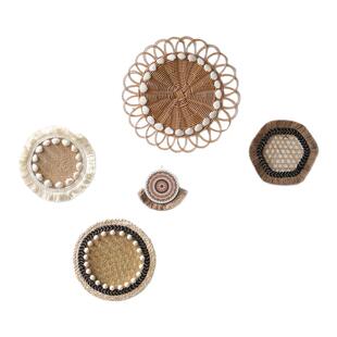 波西米亚民宿手工草编墙饰藤编墙上装饰挂件客餐厅背景墙面挂饰