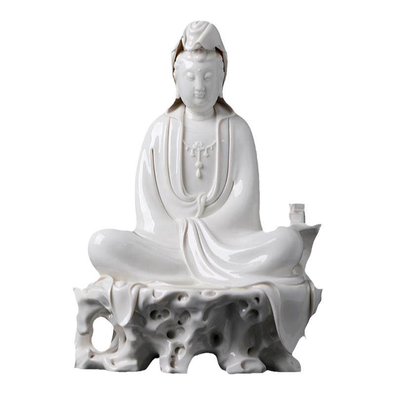 戴玉堂苏杜村陶瓷摆件《坐岩自在观音像》观自在菩萨佛像家居饰品