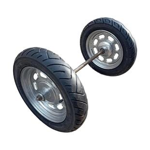 工地手推车老虎车车轮子3.00-10轮胎小推车充气轮子带轴杆一整套