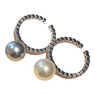 吾爱925纯银单颗白灰珍珠戒指女开口可调节满钻指环复古百搭精致