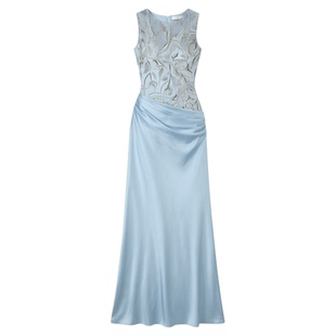 欧美风无袖V领收腰修身显瘦连衣长裙气质女 Women's V-neck dress