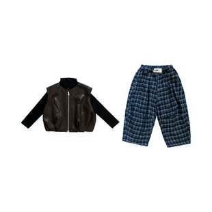 女童皮衣马甲套装春季2026新款女宝宝时髦洋气春装儿童休闲三件套