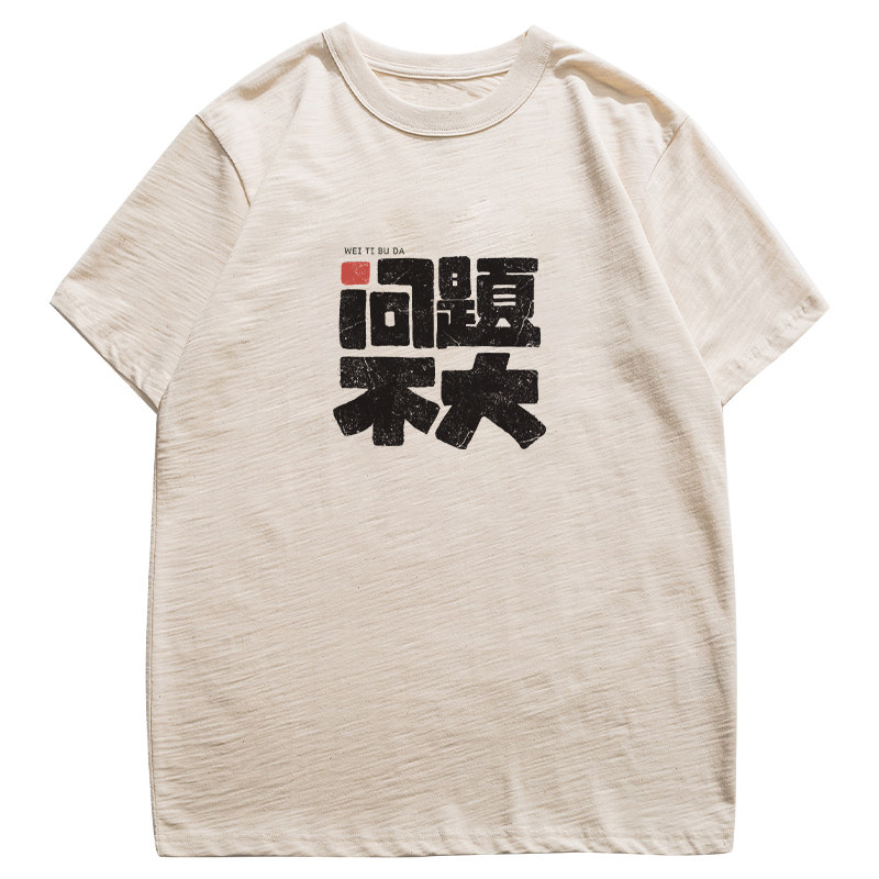 谢先绅 国潮趣味文字问题不大T恤短袖搞笑创意复古纯棉衣服体恤
