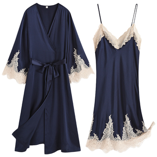 舒绸坊真丝睡衣女性感桑蚕丝绸吊带睡裙睡袍两件套装晨袍春秋夏季