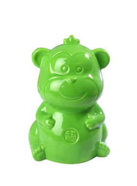 陶瓷十二生肖绿猴招财风水储蓄件