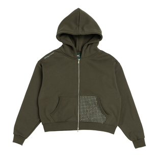 todaynowind波点印花双开拉链重磅加绒连帽卫衣 短宽廓形落肩外套