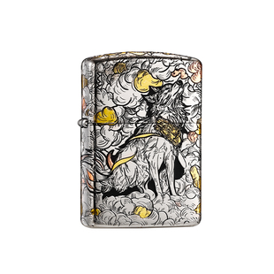 zippo打火机云间双犬盔甲错金银官方正品煤油防风男士收藏礼物