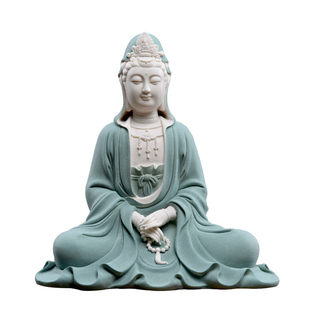 东方泥土《静思观音》陶瓷自在观音佛像摆件客厅博古架玄关工艺品