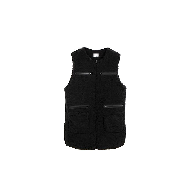 B08韩国女装新品2026简约个性羊羔绒秋冬女马夹外套无袖保暖拉链