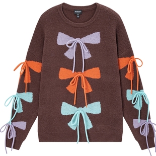 Juicy Couture橘滋针织衫女独特蝴蝶结立体提花毛衣