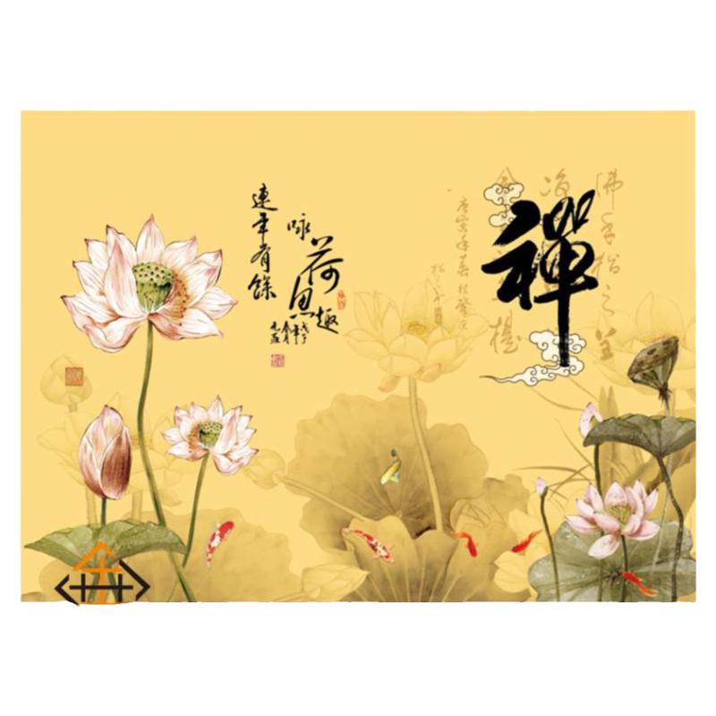 防水防潮荷花墙纸禅字背景墙壁画
