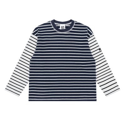 JUSTIN圆领日系休闲长袖撞色T恤