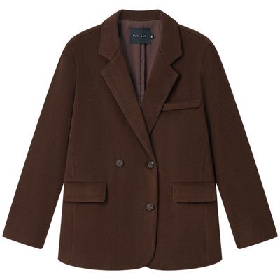 HaloLuu棕色毛呢西装外套高级感