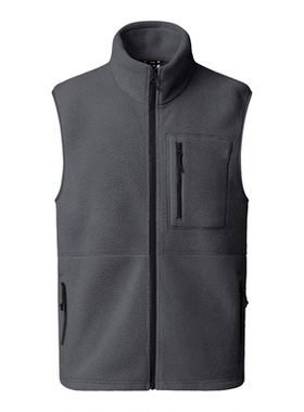 春秋冬外贸男士抓绒马甲户外运动休闲开衫外套立领背心Men's vest