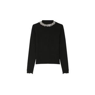 白鹿语重工钉钻钉珠毛衣秋冬款半高领木耳边优雅长袖女式针织衫