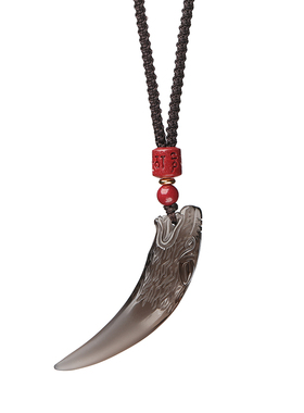 天然冰种黑曜石狼牙吊坠男女马年本命年项链刻字定制挂件饰品礼物