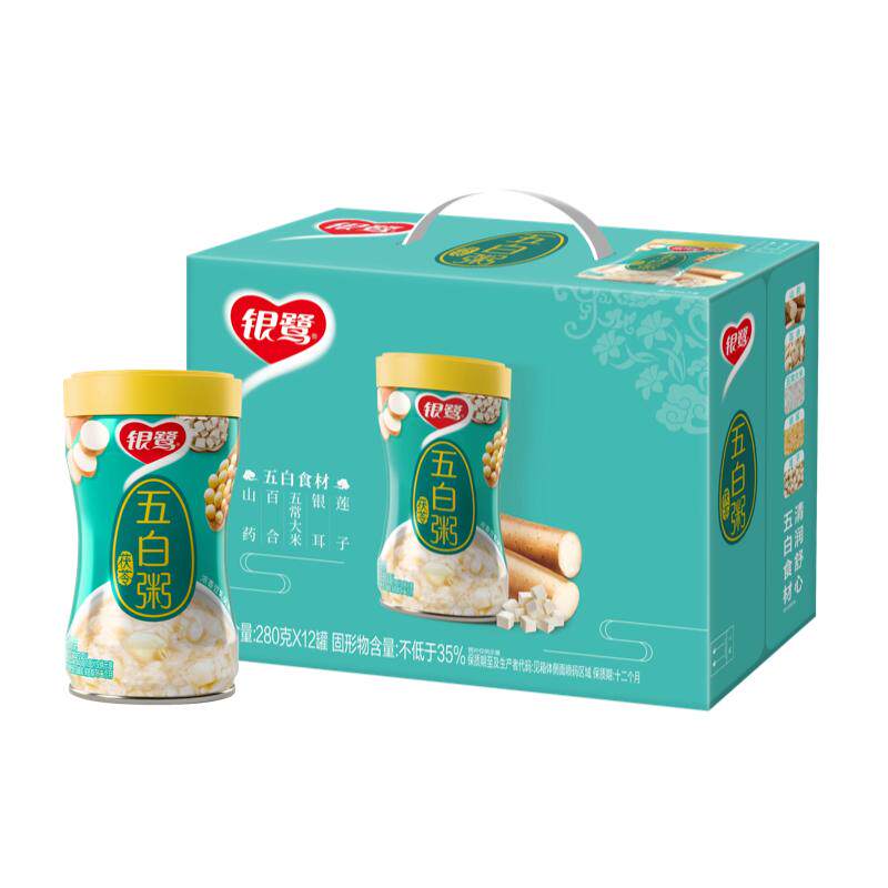 银鹭茯苓五白粥280g*12罐美龄粥百合滋润营养早餐即食粥 罐旺仔民实拍商品图