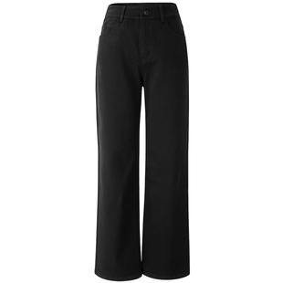 娅丽达加绒白色直筒牛仔裤女2025年冬季新款宽松遮肉窄版阔腿裤子