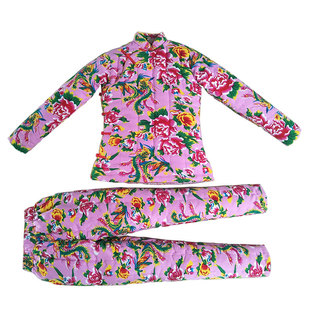 女偏襟棉衣棉裤套装加厚纯棉花大花修身斜襟棉袄立领盘扣大襟棉服